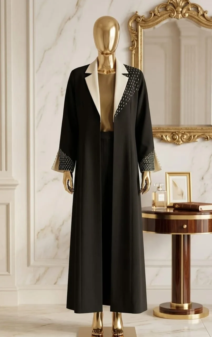 Black & White Embellished Longline Coat