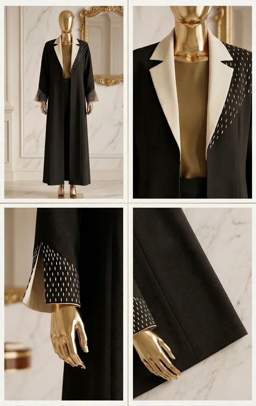 Black & White Embellished Longline Coat 2