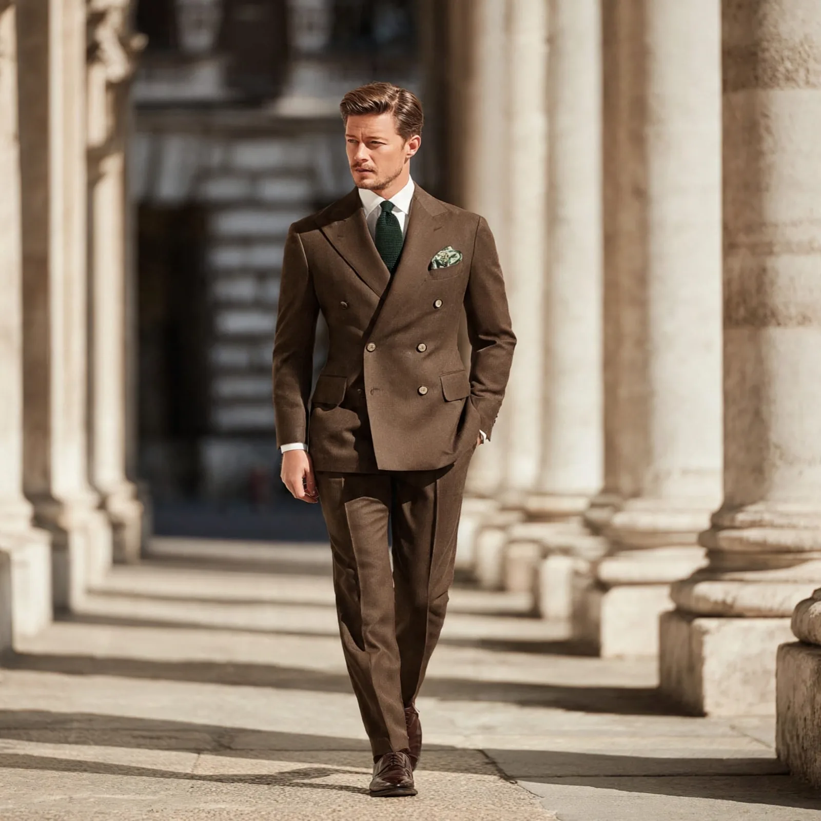 Espresso Brown luxury double breasted tailored suit