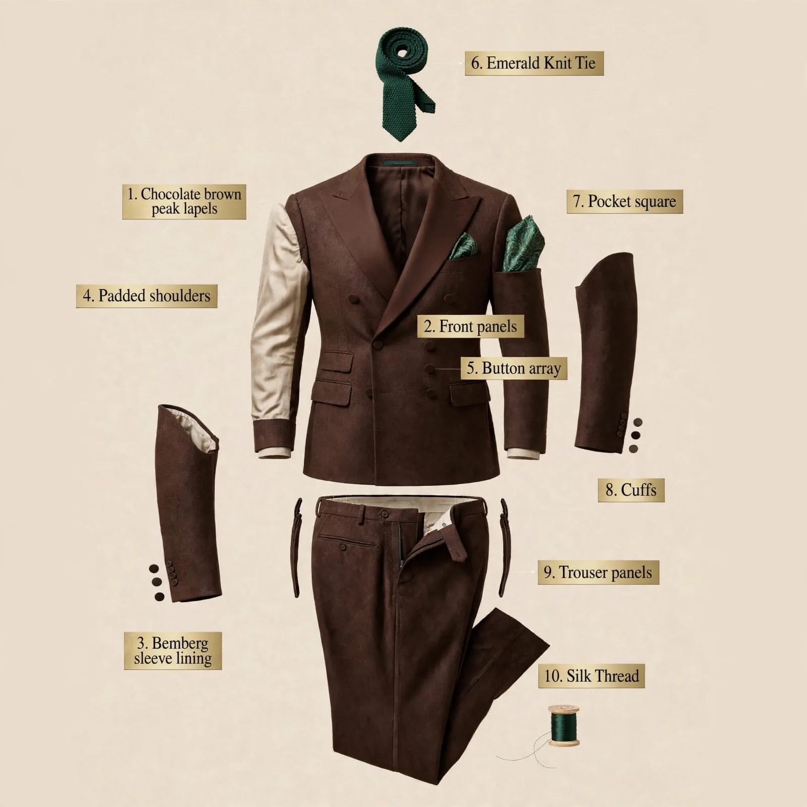 Espresso Brown luxury double breasted tailored suit 2