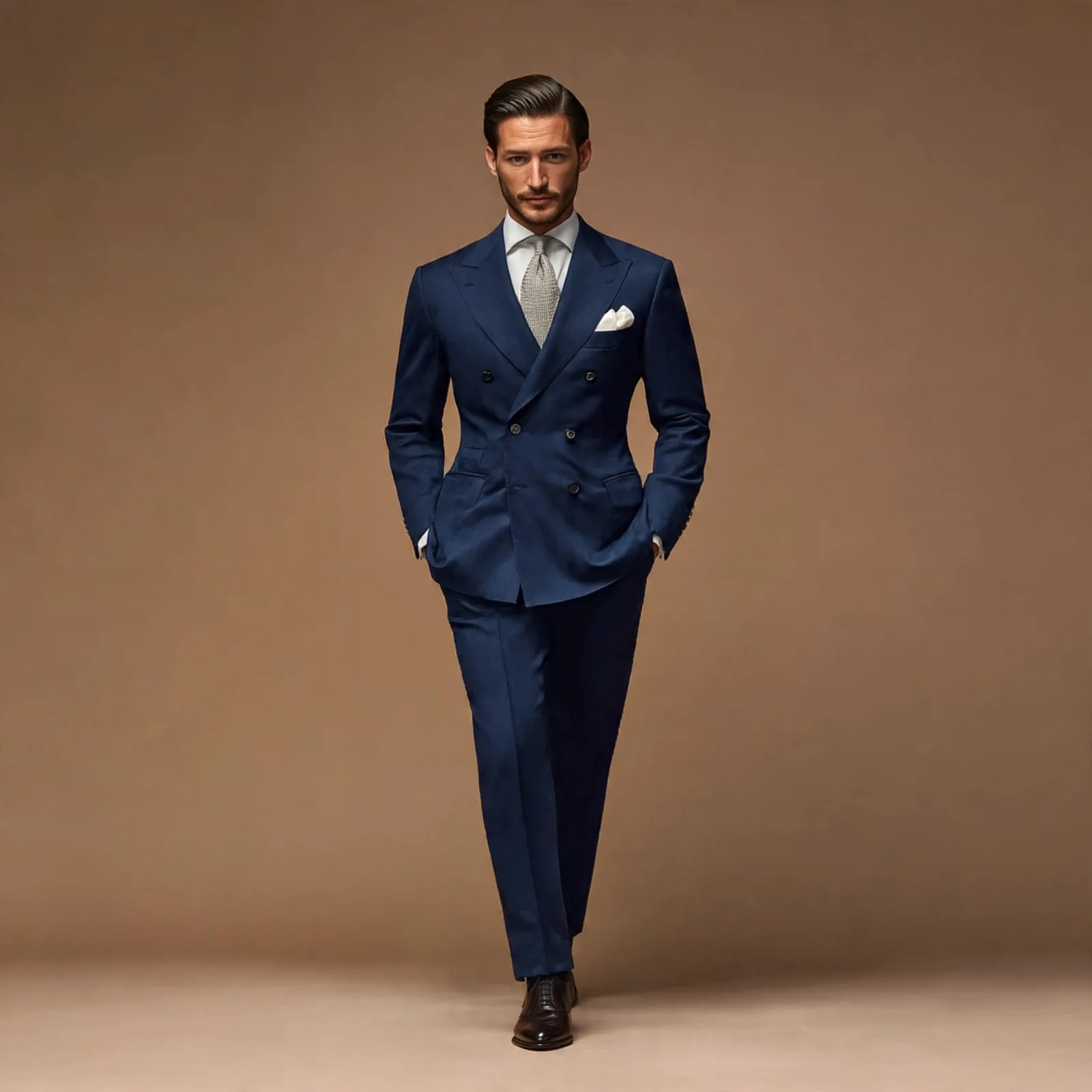 Navy blue luxury double breasted tailored suit