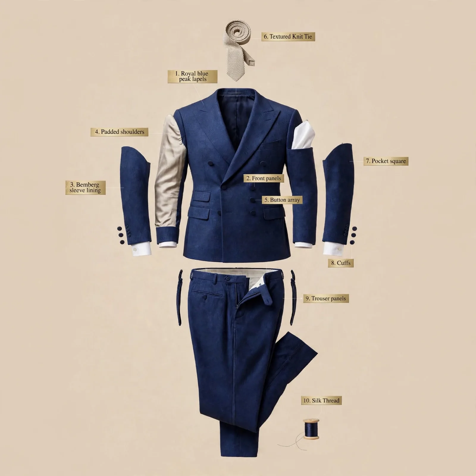 Navy blue luxury double breasted tailored suit 2