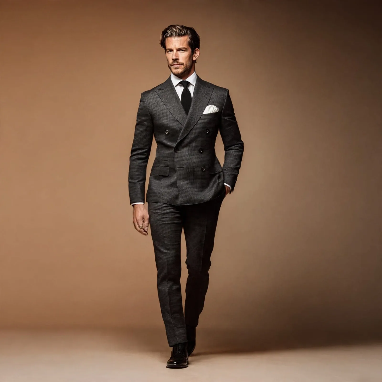 Black luxury double breasted tailored suit