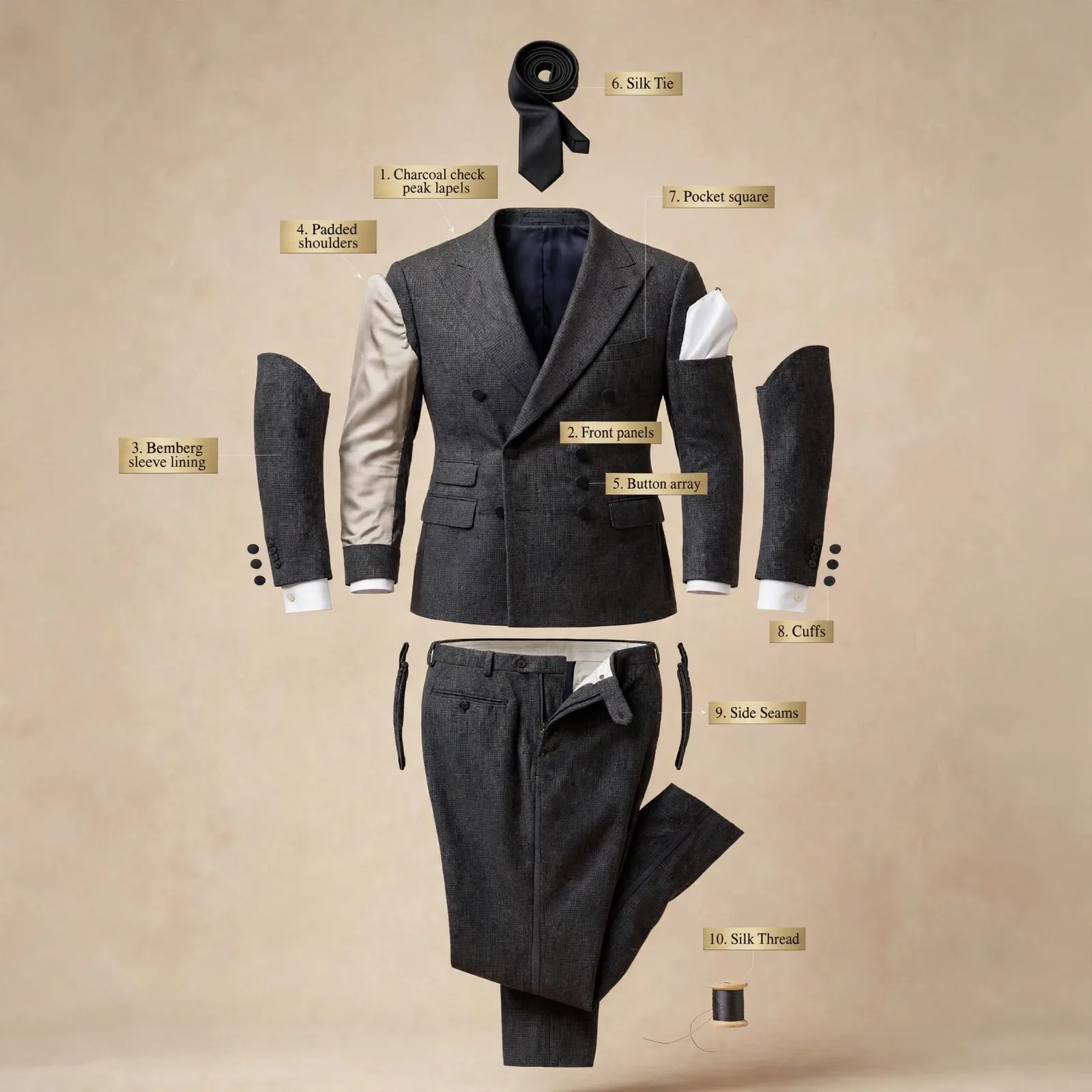 Black luxury double breasted tailored suit 2