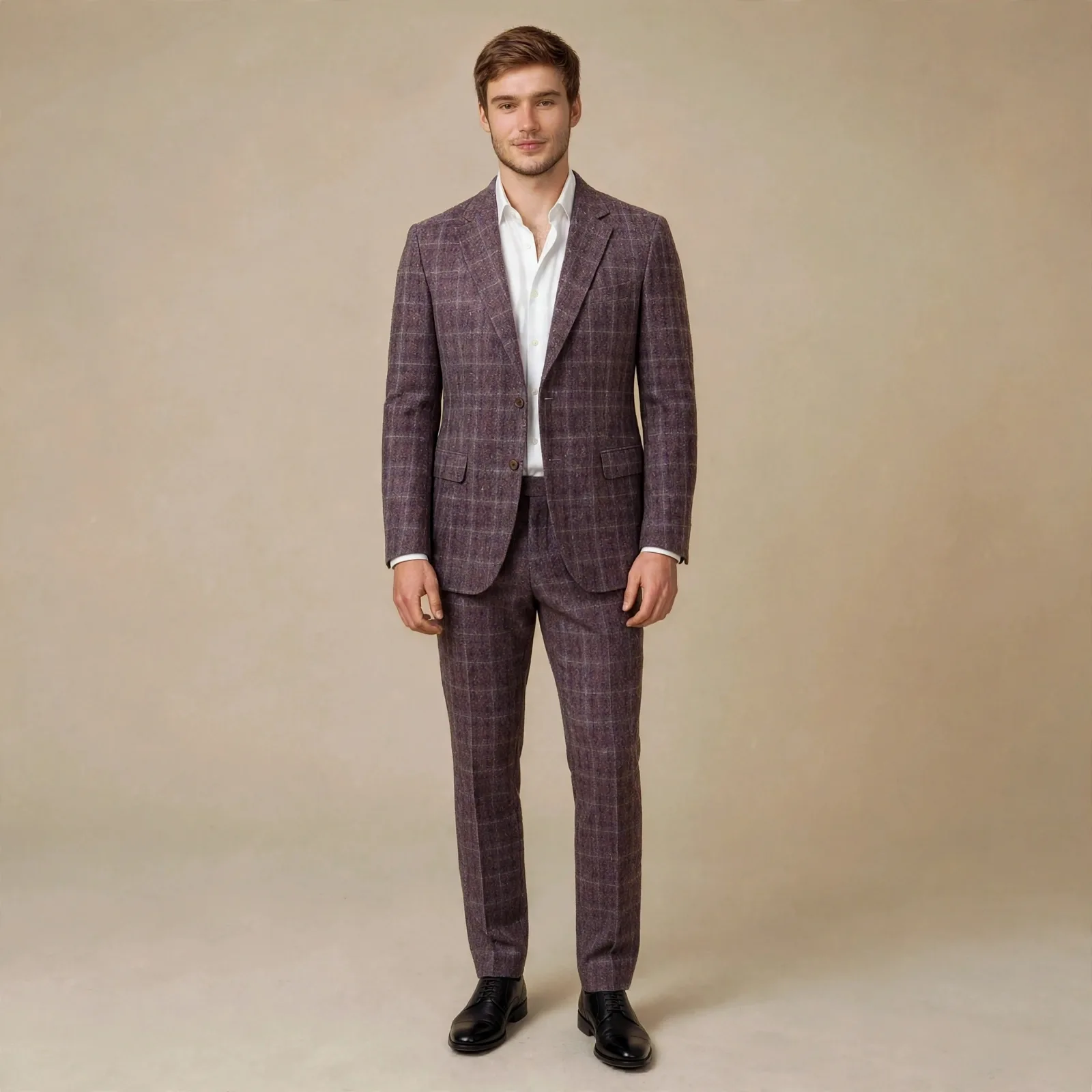 Plum Heritage Windowpane Tweed 2-Piece Suit