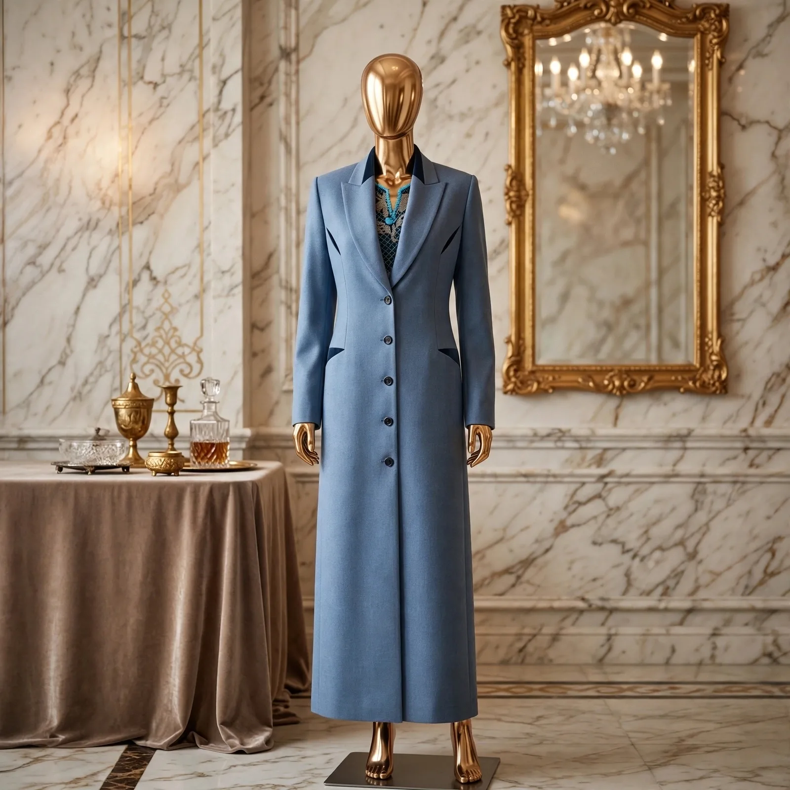 Luxury Navy Trim Winter Coat