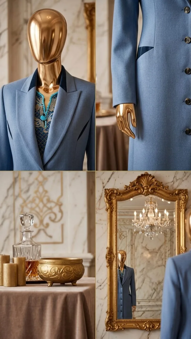 Luxury Navy Trim Winter Coat 2