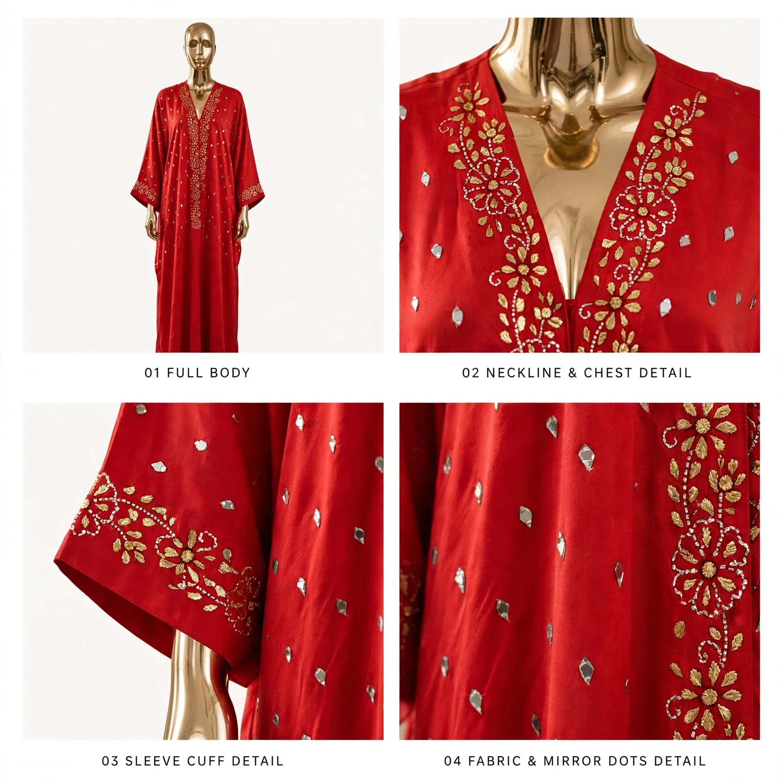 Red Rose Gala Mukesh Kaftan - Handcrafted 2