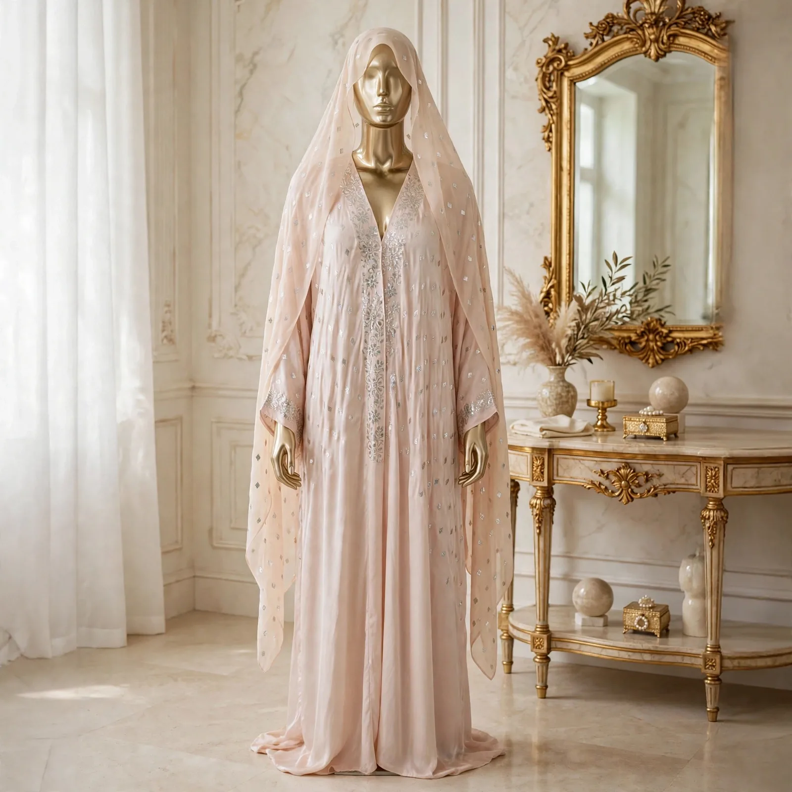 Peach Pink - Handmade Silver Mukesh Kaftan