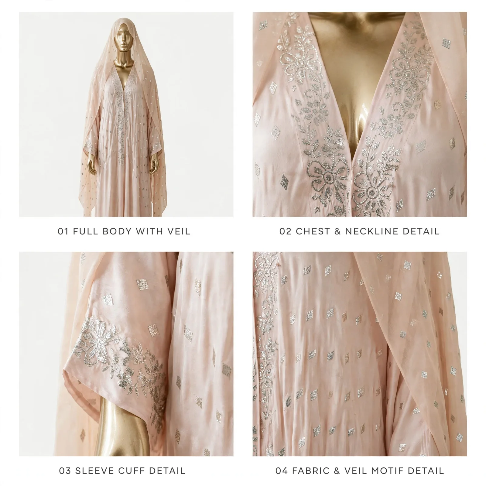 Peach Pink - Handmade Silver Mukesh Kaftan 2