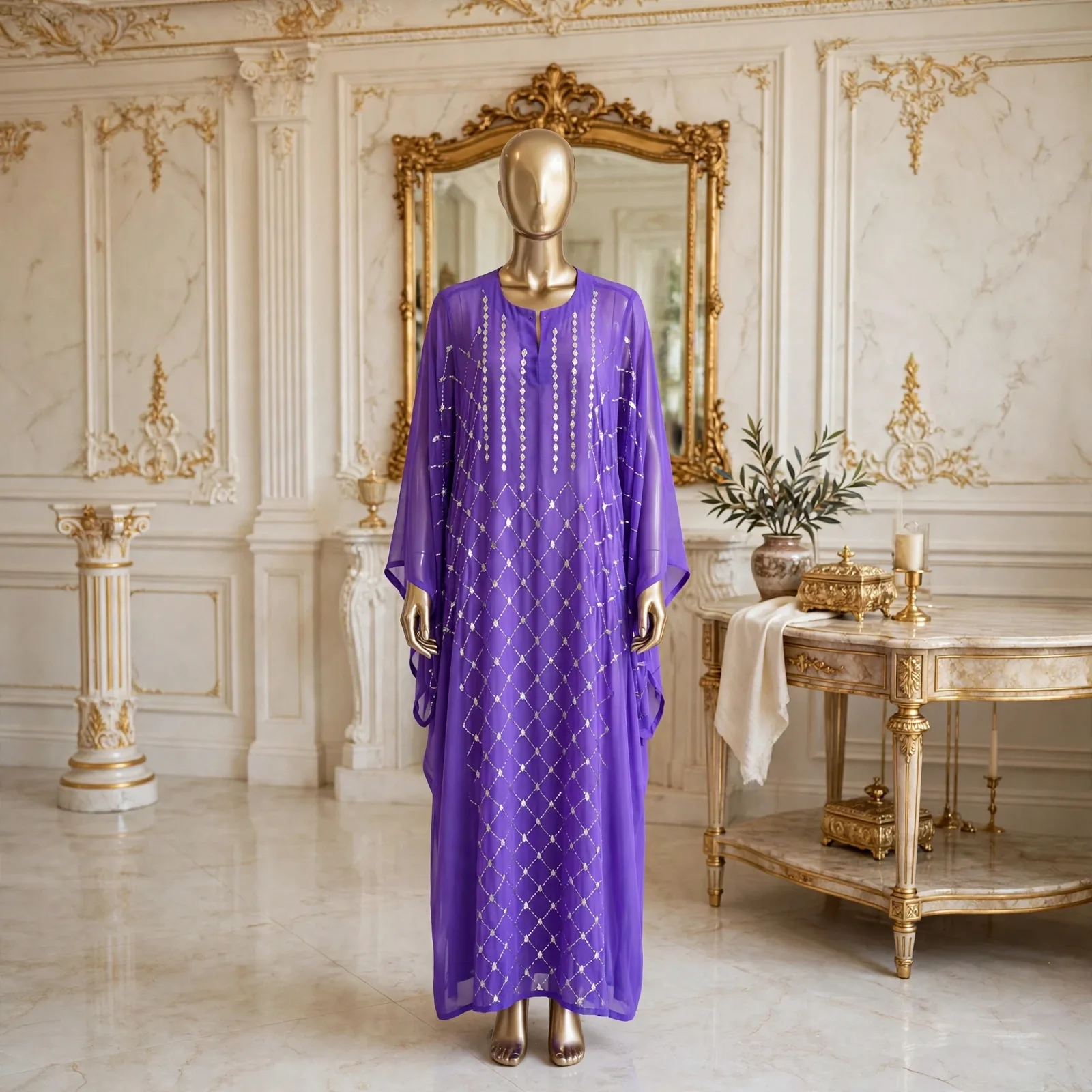 Purple - Handmade Silver Mukesh Kaftan