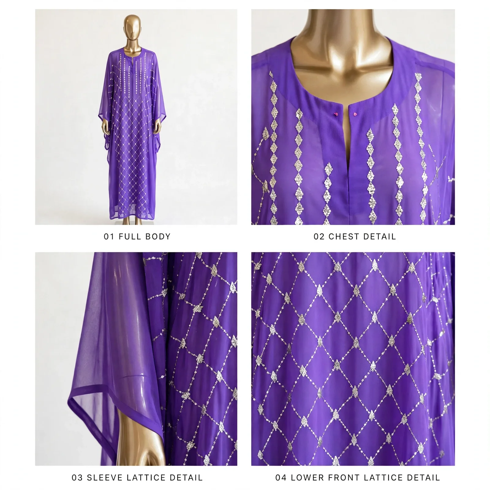 Purple - Handmade Silver Mukesh Kaftan 2