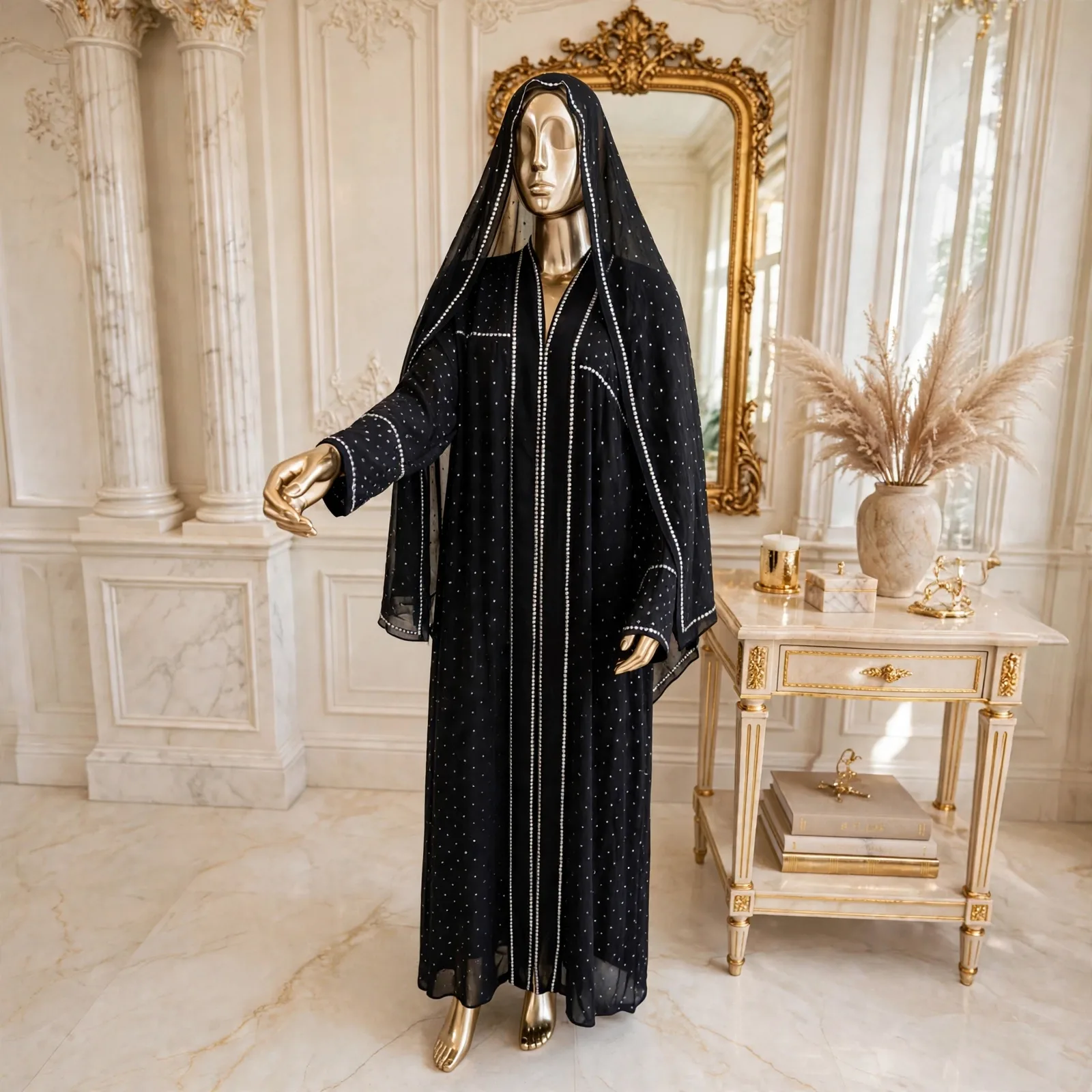 Black - Handmade Silver Mukesh Kaftan
