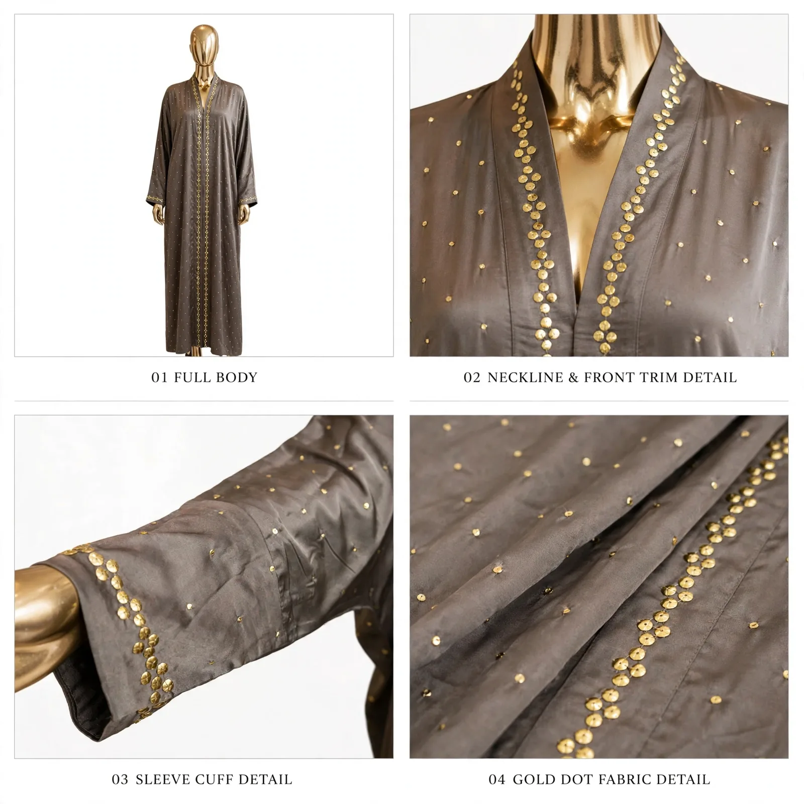 Taupe Grey Golden Mukesh Abaya 2