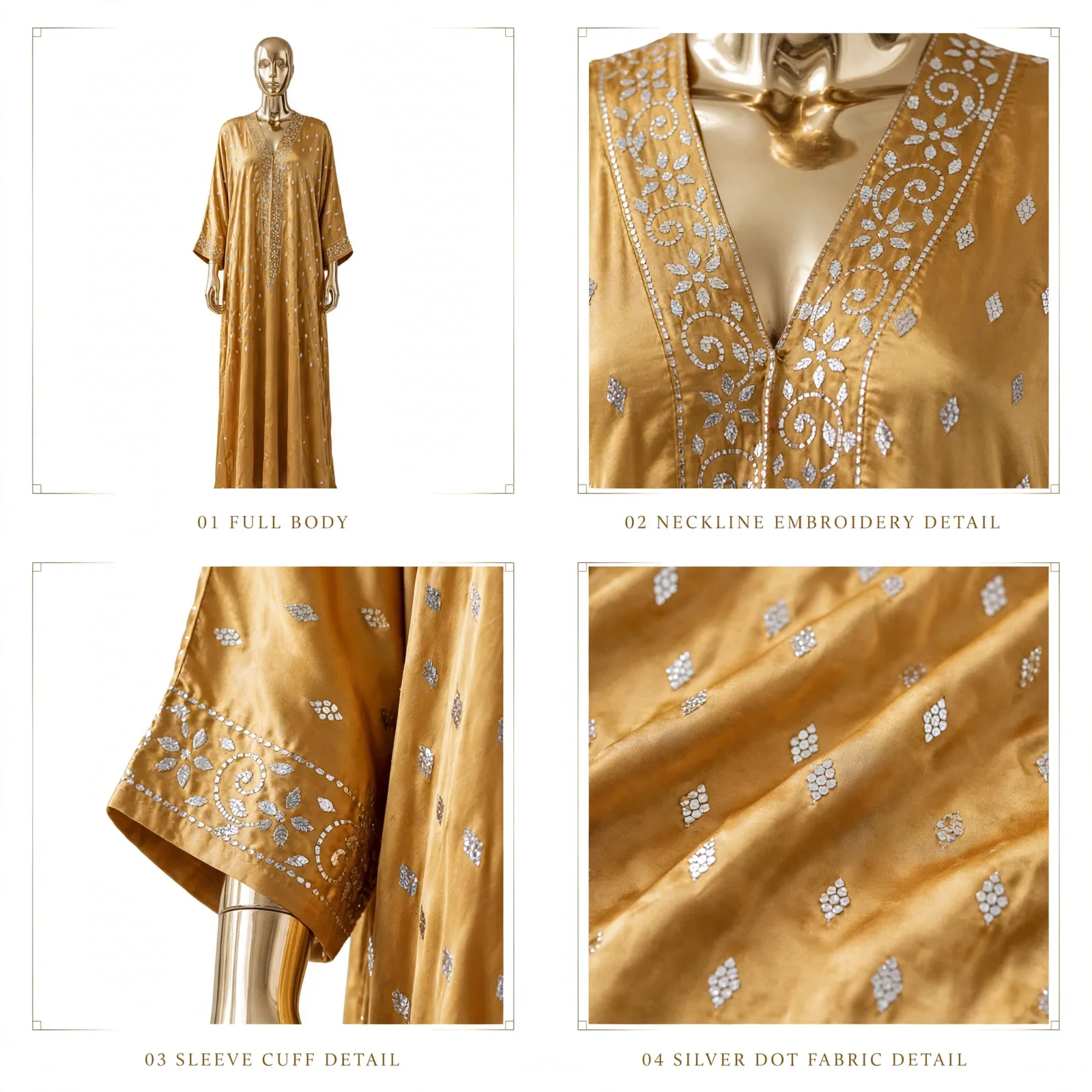 Mustard Gold - Handmade Silver Mukesh Kaftan 2