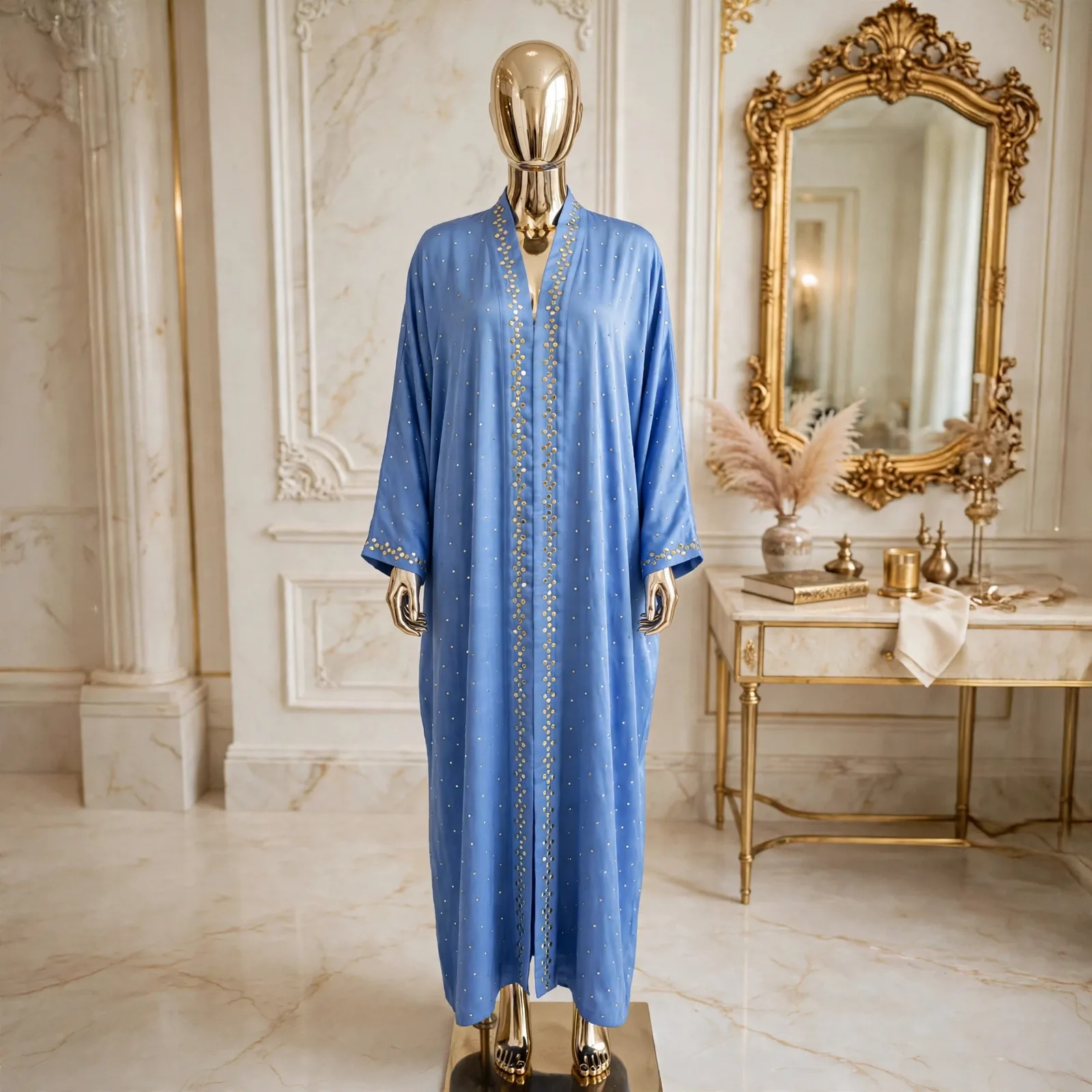 Cornflower Blue Golden Mukesh Abaya