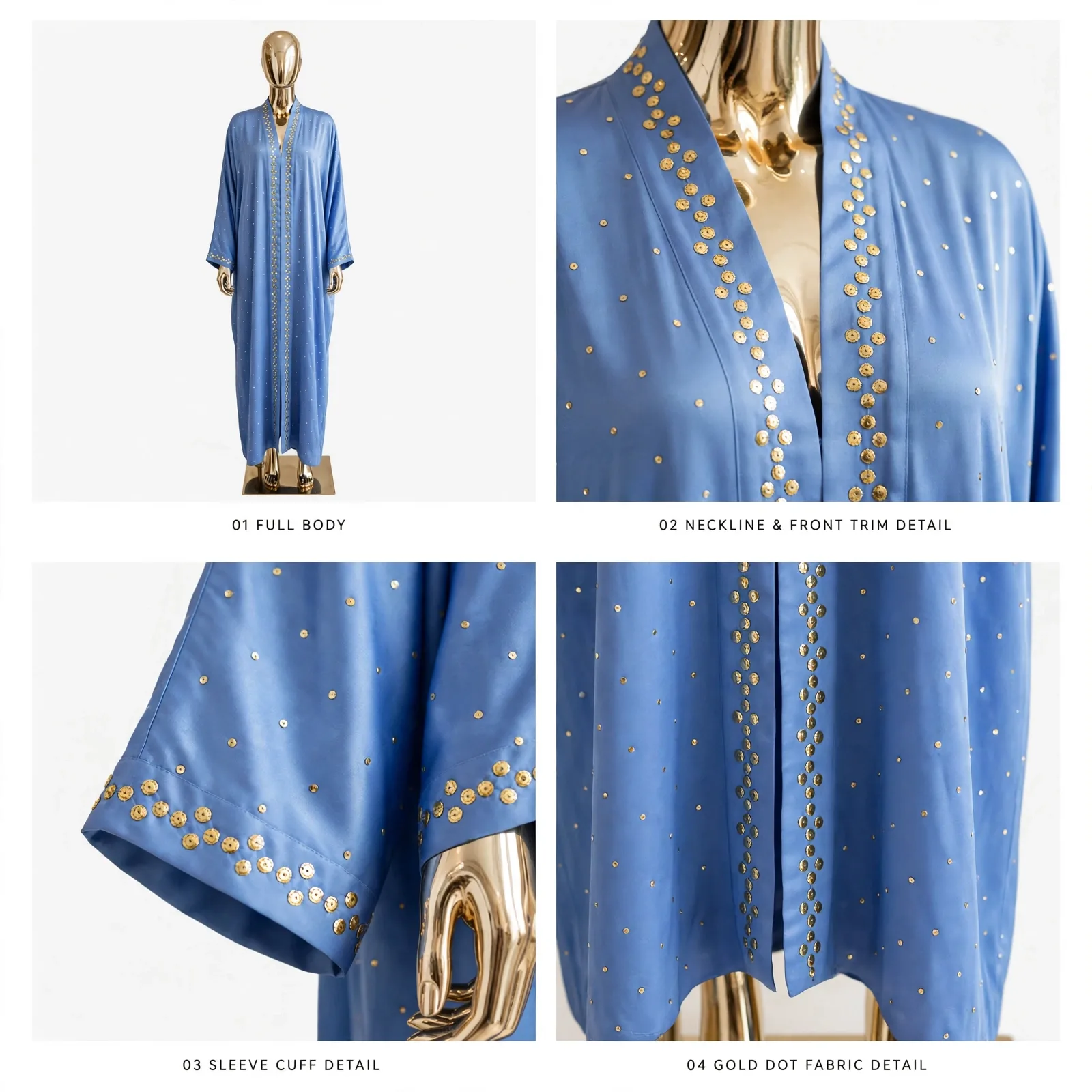 Cornflower Blue Golden Mukesh Abaya 2