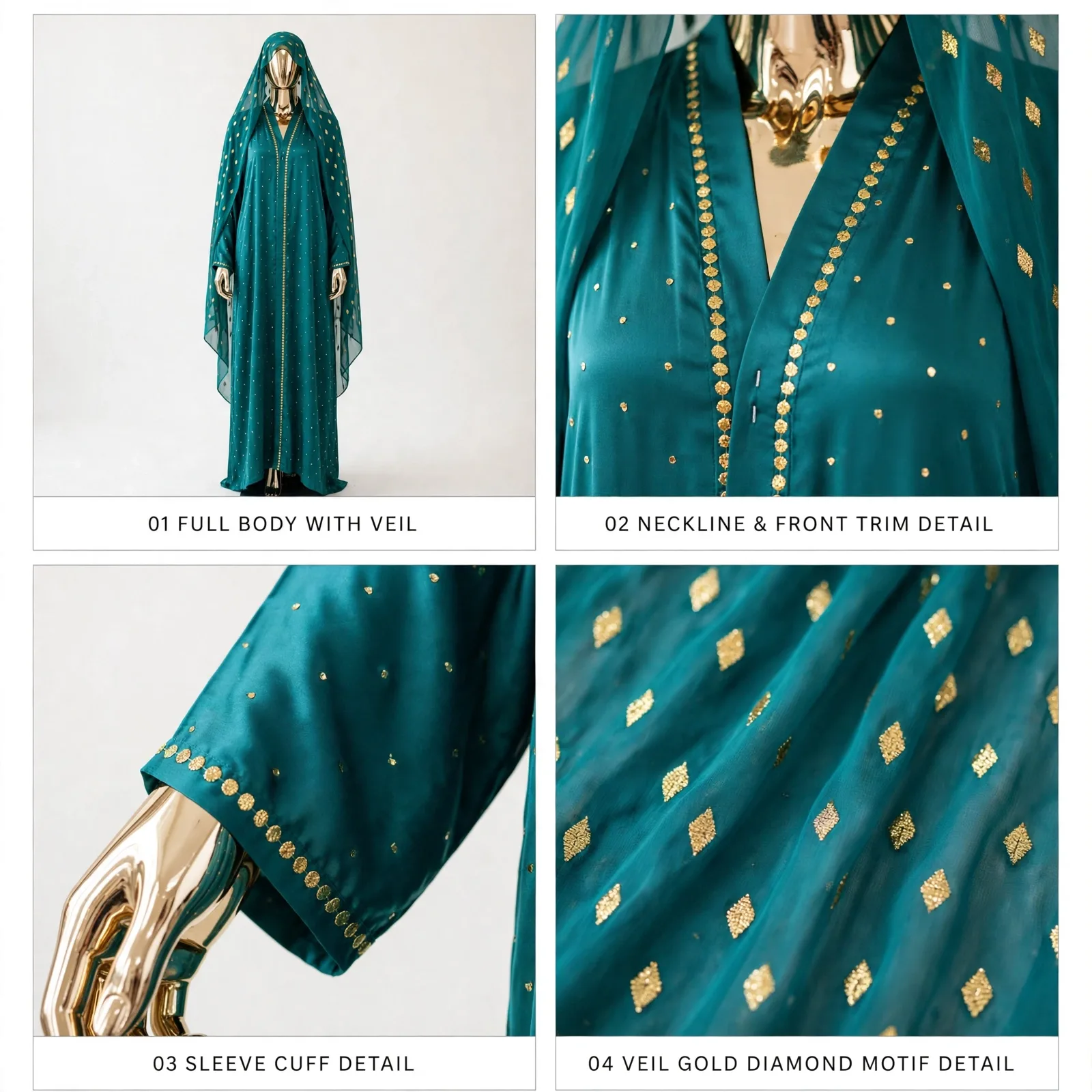 Teal Green - Handmade Golden Mukesh 2
