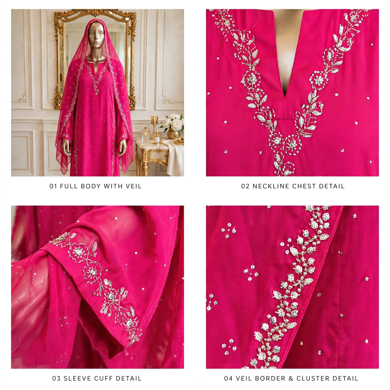 Pink Silver Mukesh Hooded Kaftan 2