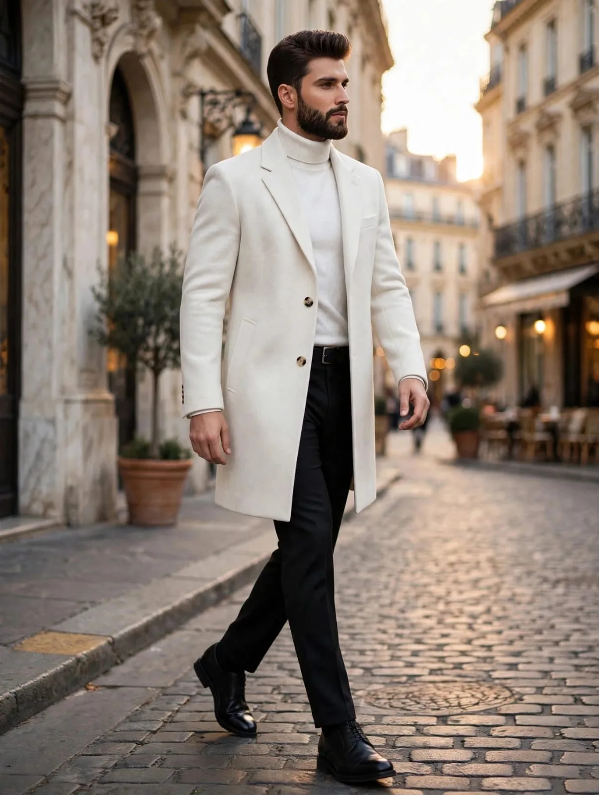 Ivory White Tailored Wool Overcoat